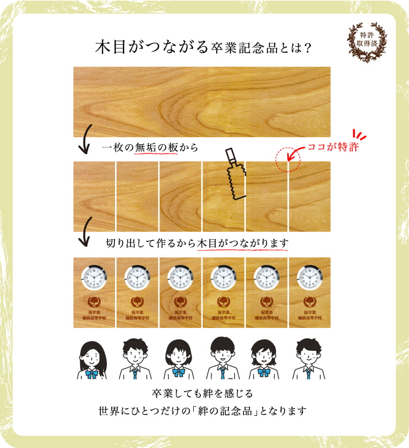 木の暮らしの記念品は1枚の無垢の板を切り出して作る卒業記念品です